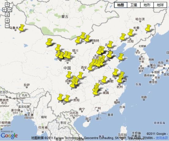 中国铬渣堆分布情况（2005）图片来源：绿色和平