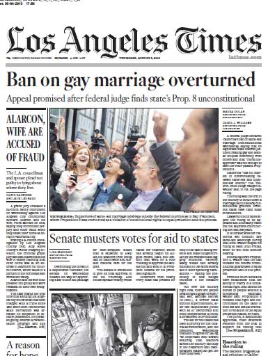 洛杉矶时报:加州同性婚姻禁令被裁决无效