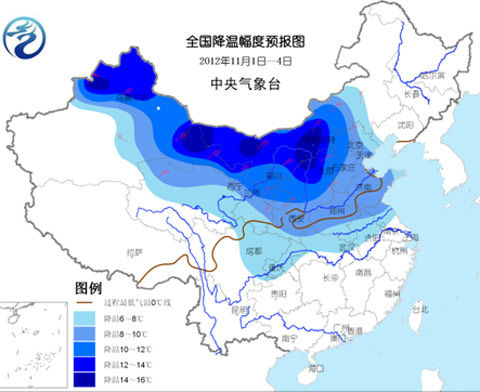 年11月1日至4日) 降水量预报图(2012年11月1日至4日) 中国天气网讯