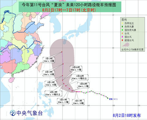 "夏浪"加强为超强台风级