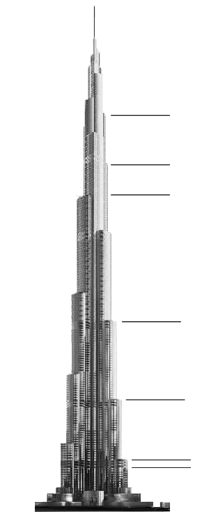 谜底揭晓 迪拜塔总高828米 层数168层 总投资