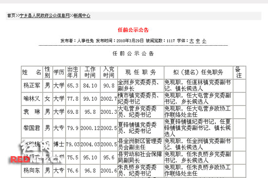 任前公示公布日期惹争议 宁乡县政府网信息滞