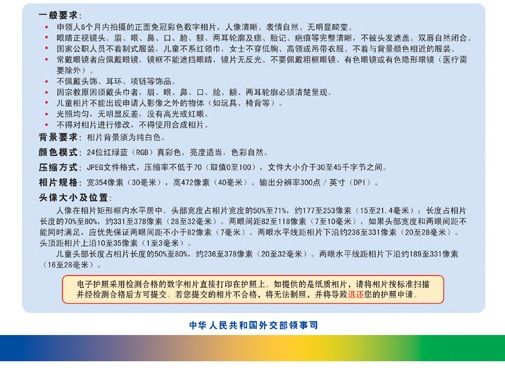 外交部公布中国公民因公电子护照相片规格说明