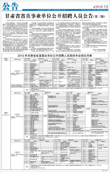 甘肃省省直事业单位公开招聘人员公告及岗位列