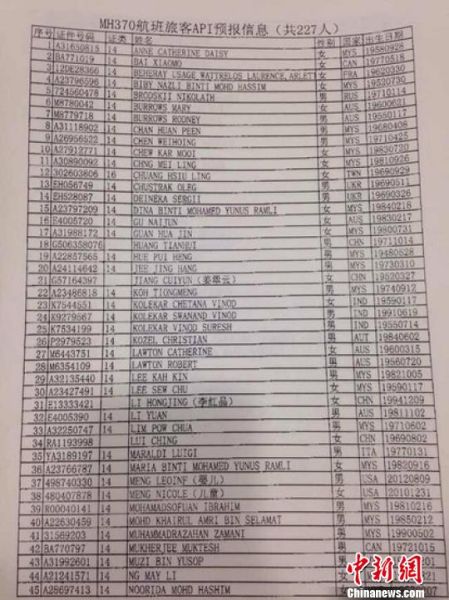 Ma Hanggong cloth MH370 aircraft passenger list (Photos)