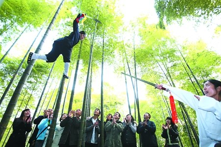 道士竹海切磋武艺 场面有如《十面埋伏》竹林打斗