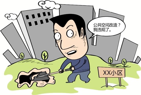 漫画业主在小区公共绿地内挖池养鱼相关部门:公共空间改造需审批.