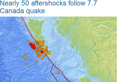加拿大7.7级地震引发近50次余震