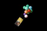 图文：系有纳斯鲁拉照片的气球悬挂在会场