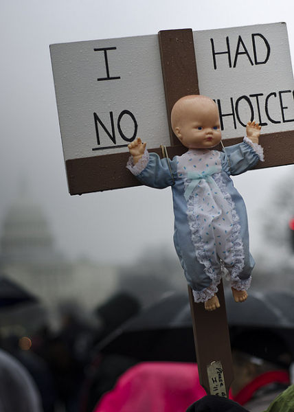图说：某反堕胎示威游行标语：“我别无选择”(资料图)
