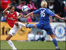 Arsenal's Rachel Yankey challenges Chelsea's Leanne Champ