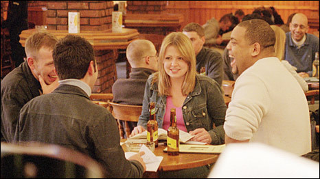 Students socialising in a pub