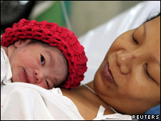 Newly-born baby Danica and her mother in Manila