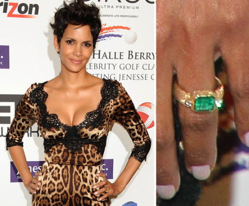 Halle Berry accepted an emerald and gold engagement ring from Olivier Martinez designed in Paris by French designer Robert Mazlo. Their engagement was confirmed in March 2012.  Olivier Martinez ö̱ʯ䣬ɷʦ Robert Mazlo ơ20123ʽ顣