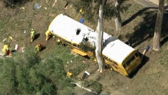 美南加州校车发生车祸 撞断大树13人伤