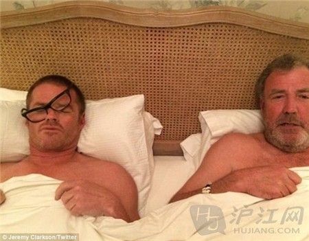 Shirtless: Jeremy Clarkson wrote: 'Unless you donate at wakeupcall.co.uk I will post more pictures of (Heston) Blumenthal and me.'