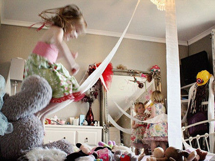 Two sisters wrecking their bedroom