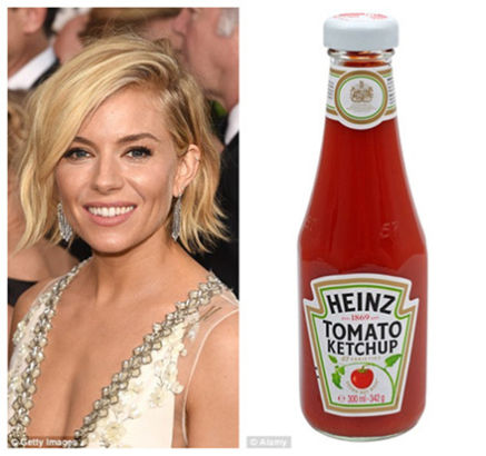 5.Sienna Miller doused her hair in tomato sauce (right) after a dye disaster left her with dark brunette locks. ҮȡվȾ֣֮ͷϳɫʱ򣬻÷ѽͷ