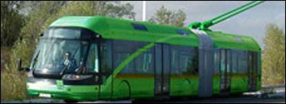 A green trolleybus