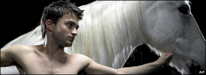 Daniel Radcliffe with a horse in the play Equus