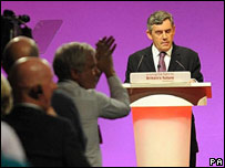 British Prime Minister Gordon Brown making his speech