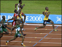 Jamaican Asafa Powell wins a gold medal at the 2006 Commonwealth Games