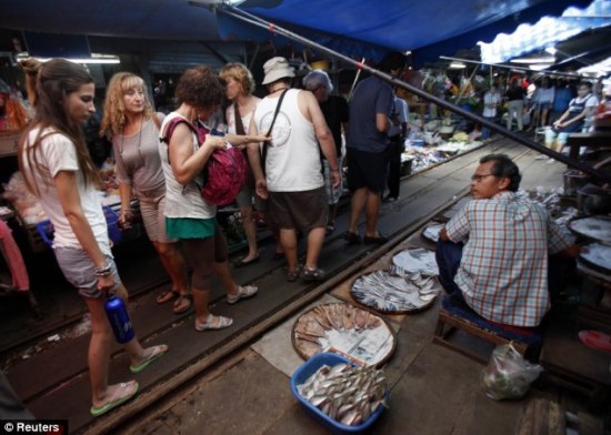 Maeklong Market in Samut Songkhram, Thailand.