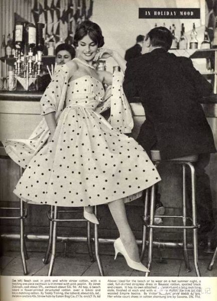At the bar in fab 50s polka dot dress