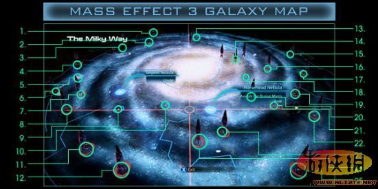 《质量效应3》星图 标注银河系中所有战争资源