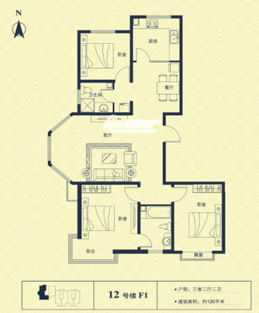图为项目120平米3室2厅2卫户型图