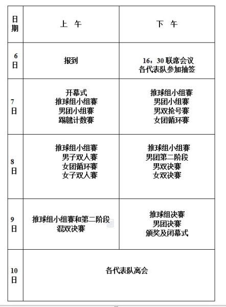 山西省嘉怡杯毽球踢毽比赛日程安排