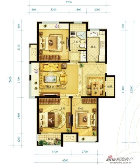 房山金地朗悦97平米三室两厅一卫户型点评(图