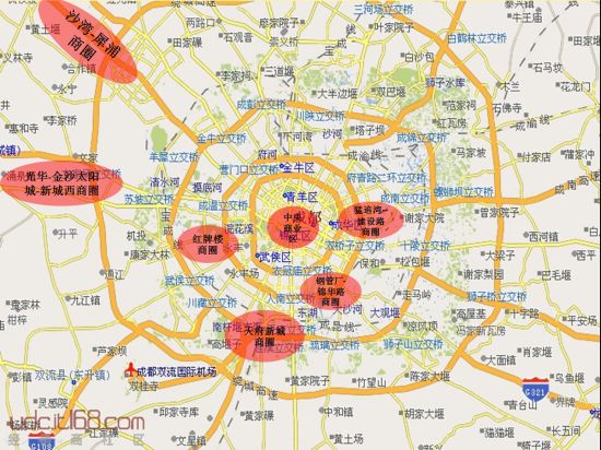 成都市城市总体规划; 长沙主要的商圈布局均分布