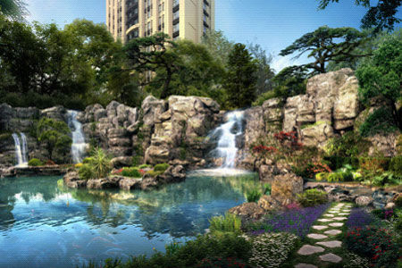 紫御华府极致主义 演绎第三代瀑布园林景观_活