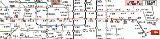 图为北京地铁6号线一期站点示意图