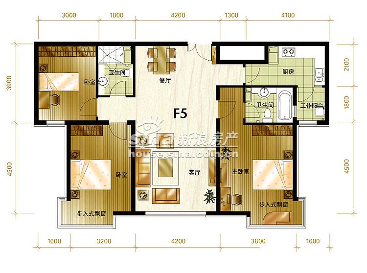 合生国际花园 户型展示 f5户型三室二厅二卫(售罄)