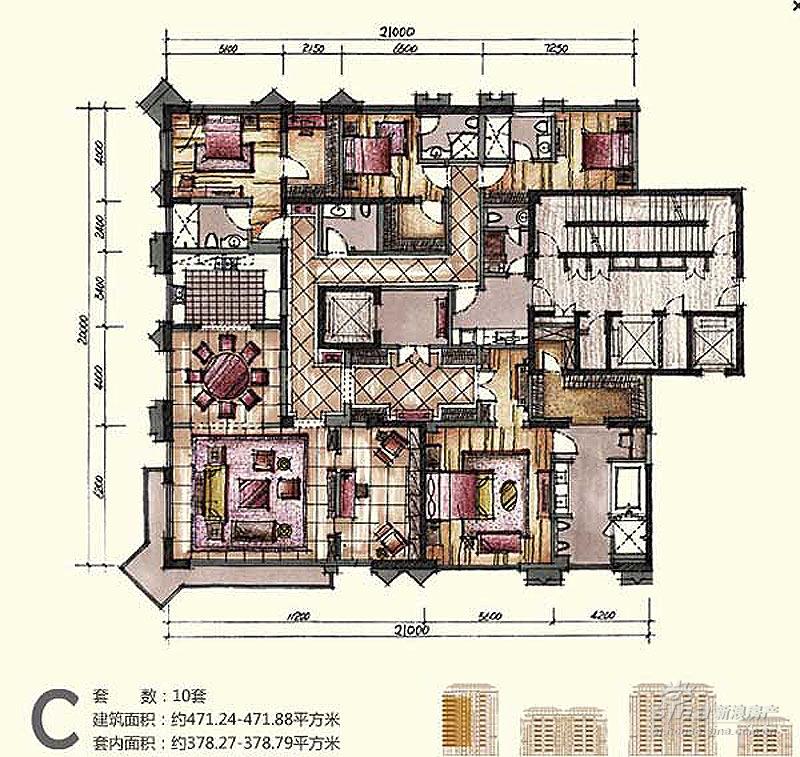 钓鱼台七号院 户型展示 c户型四室二厅四卫