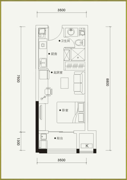 万科金色城市soho40平米户型图