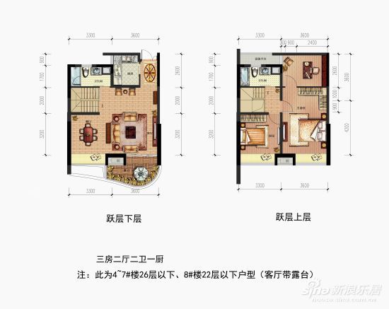 图为观澜时代100方跃层户型