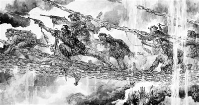 飞夺泸定桥王阔海作2014年5月上旬,王阔海新汉画水墨书画展在北京