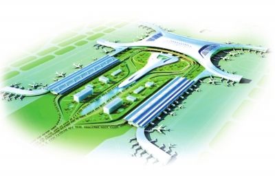 郑州机场t2航站楼主体工程封顶x形初显