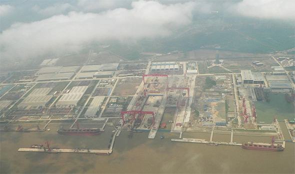图文:中国江南造船厂长兴岛新址空中俯视图