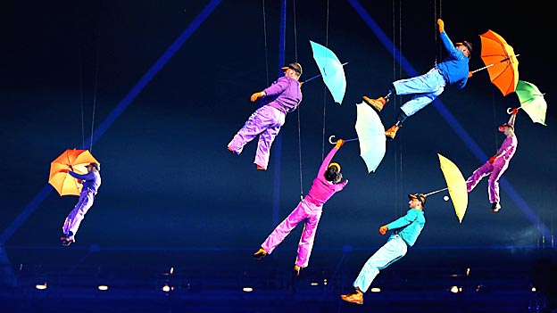 Artists perform with umbrellas during the Opening Ceremony of the London 2012 Paralympics. 