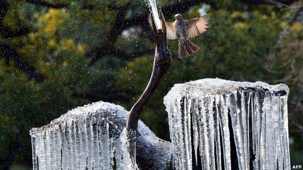 Frozen crane sculpture in Tokyo