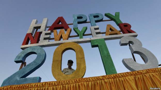 A sign which reads 'Happy New Year 2013'