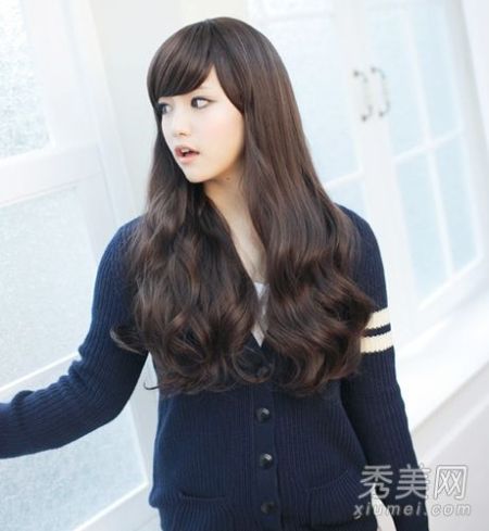 韩式斜刘海长卷发+修颜效果一级棒|斜刘海|韩式