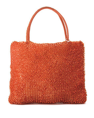 　　橘红色手提编织手袋