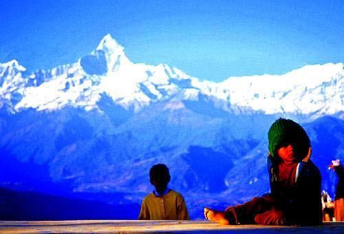 Overlooking the snow-capped mountains in the distance