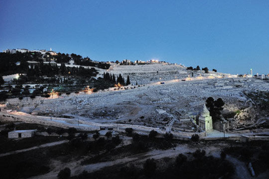 The mountain into a piece into a cemetery, in the twilight of slightly pale