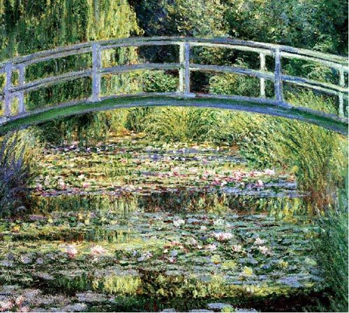莫奈作品：日本桥，莫奈深受日本绘画和园林艺术的影响